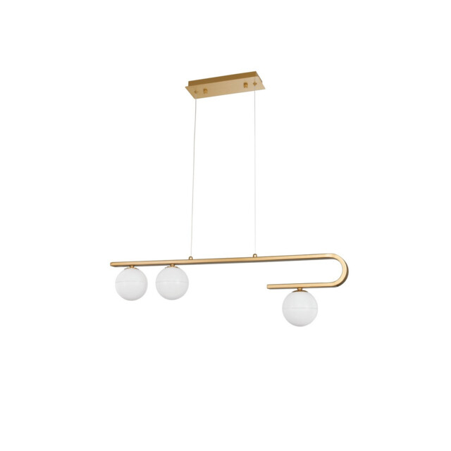 Cantona 3 Light Bar Pendant Ceiling Light White Opal Glass Brass Gold LED G9 - image 1