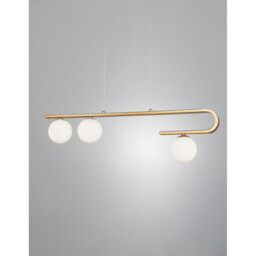 Cantona 3 Light Bar Pendant Ceiling Light White Opal Glass Brass Gold LED G9 - thumbnail 2