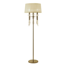 Tiffany Floor Lamp 3+3 Light E27+G9, French Gold With Cream Shade & Clear Crystal