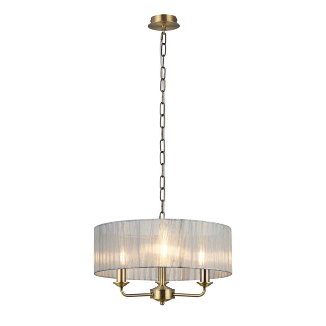 Banyan 3 Light Multi Arm Pendant With 45cm x 15cm Organza Shade Antique Brass/Grey - image 1