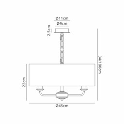 Banyan 3 Light Multi Arm Pendant With 45cm x 15cm Organza Shade Antique Brass/Grey - thumbnail 3