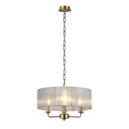Banyan 3 Light Multi Arm Pendant With 45cm x 15cm Organza Shade Antique Brass/Grey - thumbnail 1