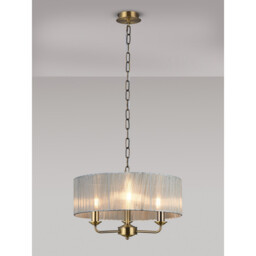 Banyan 3 Light Multi Arm Pendant With 45cm x 15cm Organza Shade Antique Brass/Grey - thumbnail 2
