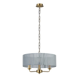 Banyan 3 Light Multi Arm Pendant With 45cm x 15cm Organza Shade Antique Brass/Grey - thumbnail 5