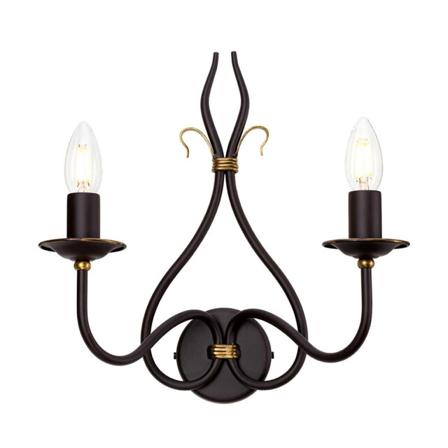 Windermere 2 Light Indoor Candle Wall Light Gold, Rust, E14 - image 1