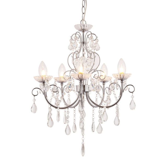 Tabitha 5 Light Bathroom Ceiling Pendant Light Chrome, Clear Crystal (K9) Glass Detail IP44, G9 - image 1