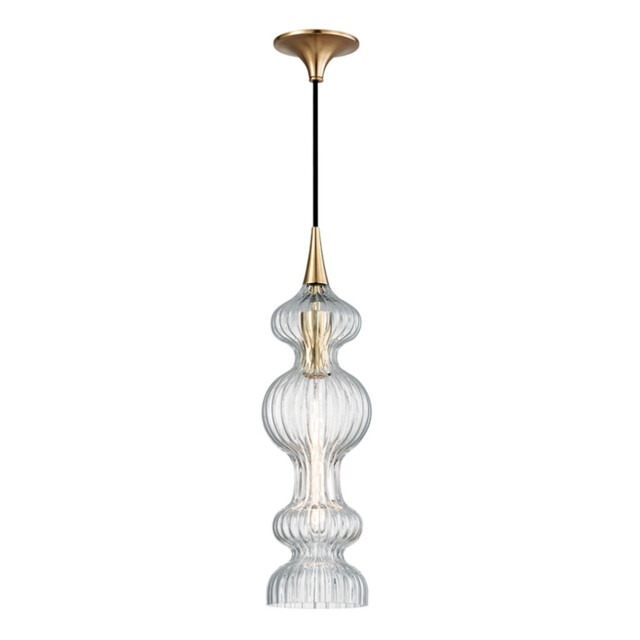 Pomfret 1 Light Pendant With Clear Glass Brass, Glass