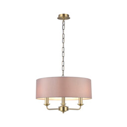 Banyan 3 Light Multi Arm Pendant, E14 Antique Brass With 45cm x 15cm Faux Silk Shade, Grey - thumbnail 1