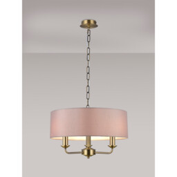 Banyan 3 Light Multi Arm Pendant, E14 Antique Brass With 45cm x 15cm Faux Silk Shade, Grey - thumbnail 2