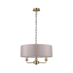 Banyan 3 Light Multi Arm Pendant, E14 Antique Brass With 45cm x 15cm Faux Silk Shade, Grey - thumbnail 5