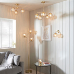 Dimple Multi Arm Glass Pendant Light Satin Brass Plate, Champagne Lustre Glass - thumbnail 5