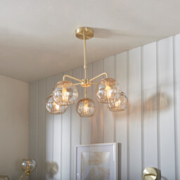 Dimple Multi Arm Glass Pendant Light Satin Brass Plate, Champagne Lustre Glass - thumbnail 3