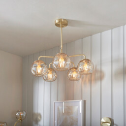 Dimple Multi Arm Glass Pendant Light Satin Brass Plate, Champagne Lustre Glass - thumbnail 2