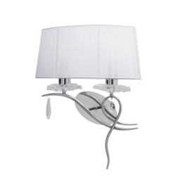 Louise Wall Lamp Left 2 Light E27 with White Shade Polished Chrome, Clear Crystal - thumbnail 1