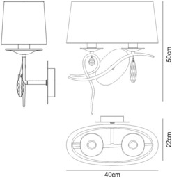 Louise Wall Lamp Left 2 Light E27 with White Shade Polished Chrome, Clear Crystal - thumbnail 2