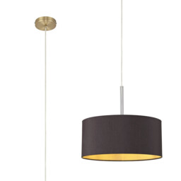 Baymont Antique Brass E27 Single Pendant With 40cm x 18cm Dual Faux Silk Shade, Midnight Black/Green Olive