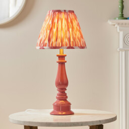 Myrtle Pink Clay Table Lamp with Coral Pink Fabric Ikat Shade 25cm B22 - thumbnail 2