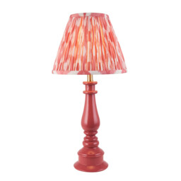 Myrtle Pink Clay Table Lamp with Coral Pink Fabric Ikat Shade 25cm B22