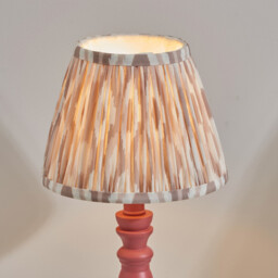 Bibury Satin Pink Clay Paint Table Lamp with Neutral Print Fabric Ikat Shade 20cm B22 - thumbnail 3