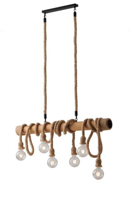 Rope Design Bar Pendant, Wood, E27