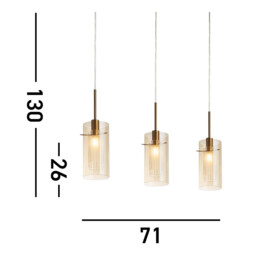 Duo III 3 Light Bar Pendant Bronze, Champagne Glass - thumbnail 3