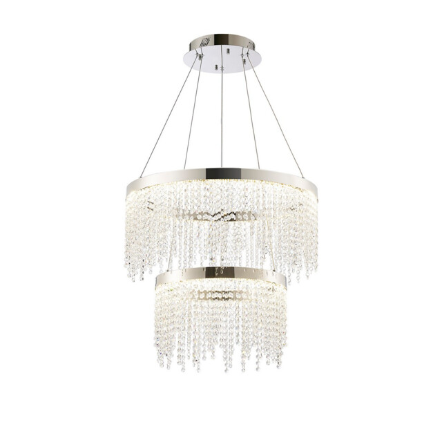Bano Round 2 Tier Dimmable Pendant 47W LED, 4000K, 4700lm, Polished Chrome / Crystal Chain, 3yrs Warranty - image 1