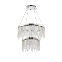 Bano Round 2 Tier Dimmable Pendant 47W LED, 4000K, 4700lm, Polished Chrome / Crystal Chain, 3yrs Warranty - thumbnail 3