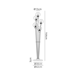 Placid Floor Lamp, 5 Light E14, With 15cm Round Glass Shade Brass, Amber Plated, Satin Black - thumbnail 2