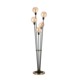 Placid Floor Lamp, 5 Light E14, With 15cm Round Glass Shade Brass, Amber Plated, Satin Black - thumbnail 5