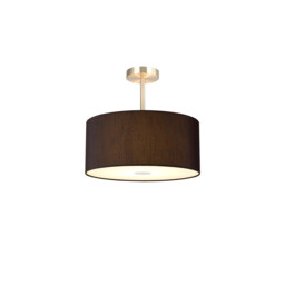 Baymont Satin Nickel 3 Light E27 Semi Flush With 40cm x 18cm Faux Silk Shade, Black/White Laminate