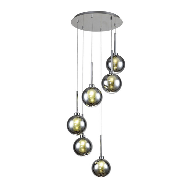 Baldwin 44cm Round Pendant 2.5m, 6 x G9, Polished Chrome/Chrome/Frosted Type G Shade - image 1