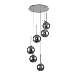 Baldwin 44cm Round Pendant 2.5m, 6 x G9, Polished Chrome/Chrome/Frosted Type G Shade - thumbnail 5