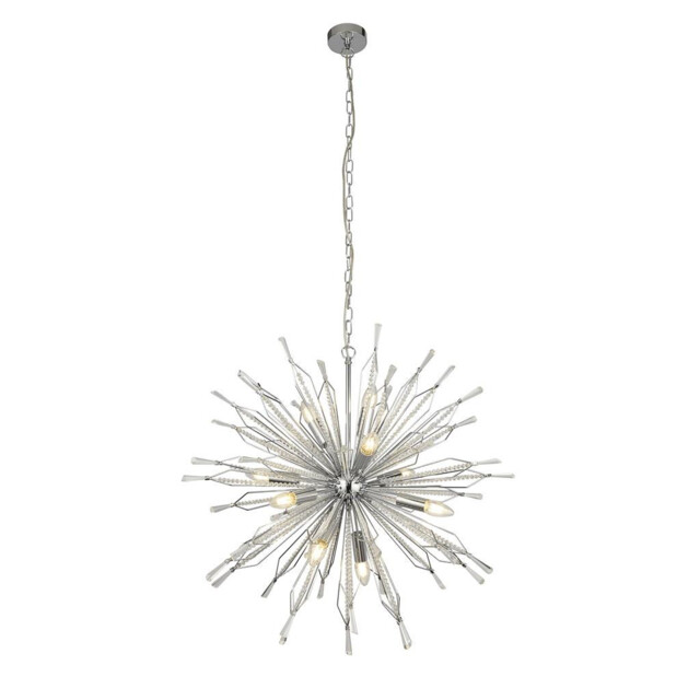 Starburst 10 Light Chrome Pendant, Clear Glass Bead Detail - image 1
