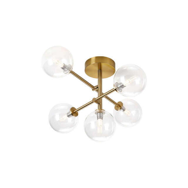 Tivoli Semi Flush Ceiling Tiered Adjustable Arms, 5 Light G9, IP44, Brass Gold/Clear Smooth Round Glass - image 1