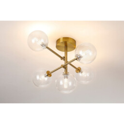 Tivoli Semi Flush Ceiling Tiered Adjustable Arms, 5 Light G9, IP44, Brass Gold/Clear Smooth Round Glass - thumbnail 3