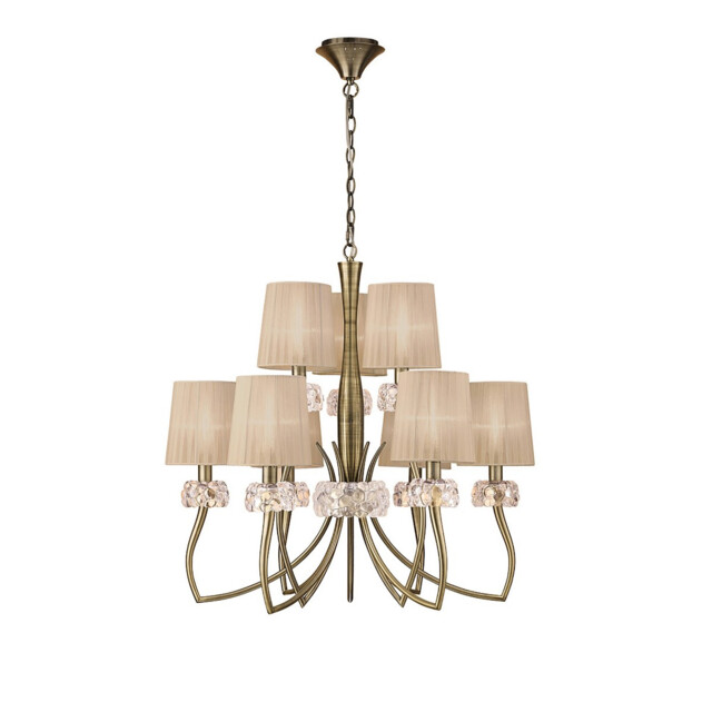 Loewe 2 Tier Pendant 6+3 Light E14, Antique Brass With Soft Bronze Shades - image 1