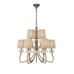 Loewe 2 Tier Pendant 6+3 Light E14, Antique Brass With Soft Bronze Shades