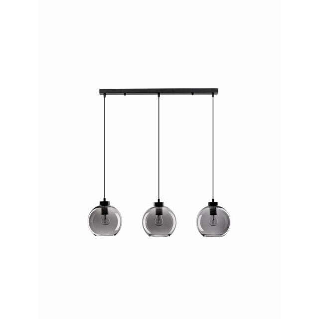 Palmer 3 Light Bar Pendant Ceiling Light Smoky Glass Black Cord Black Metal Base LED E27 - image 1