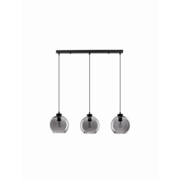 Palmer 3 Light Bar Pendant Ceiling Light Smoky Glass Black Cord Black Metal Base LED E27