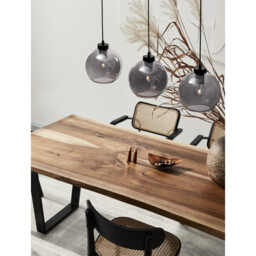 Palmer 3 Light Bar Pendant Ceiling Light Smoky Glass Black Cord Black Metal Base LED E27 - thumbnail 2