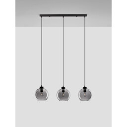 Palmer 3 Light Bar Pendant Ceiling Light Smoky Glass Black Cord Black Metal Base LED E27 - thumbnail 5