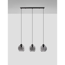 Palmer 3 Light Bar Pendant Ceiling Light Smoky Glass Black Cord Black Metal Base LED E27 - thumbnail 3