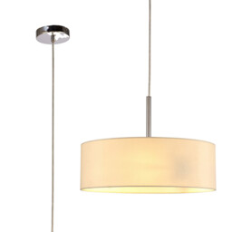 Baymont Polished Chrome 3 Light E27 Single Pendant, With 45cm x 15cm Faux Silk Shade, Ivory Pearl/White Laminate - thumbnail 1