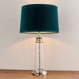 Winslet 1 Light Table Light Clear Hammered Glass & Teal Velvet, E27 - thumbnail 2