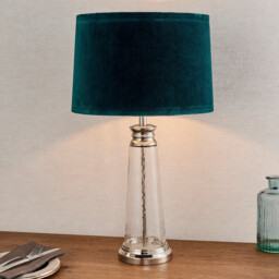 Winslet 1 Light Table Light Clear Hammered Glass & Teal Velvet, E27 - thumbnail 3