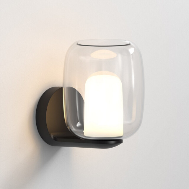 Aquina Bathroom Wall Light Matt Black with Glass Shade - image 1
