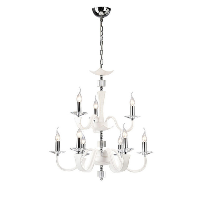 Nardini Pendant 2 Tier 9 Light E14 Polished Chrome/White Faux Leather/Crystal - image 1