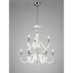 Nardini Pendant 2 Tier 9 Light E14 Polished Chrome/White Faux Leather/Crystal - thumbnail 2