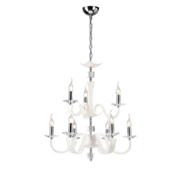 Nardini Pendant 2 Tier 9 Light E14 Polished Chrome/White Faux Leather/Crystal - thumbnail 1
