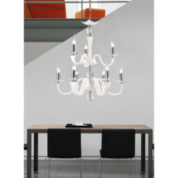 Nardini Pendant 2 Tier 9 Light E14 Polished Chrome/White Faux Leather/Crystal - thumbnail 3